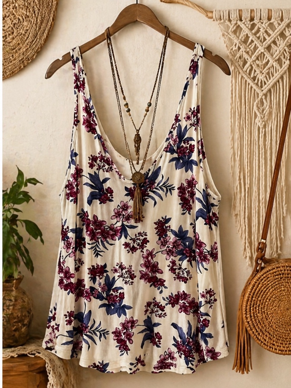American Eagle Soft & Sexy Floral Sleeveless Tank Top Medium